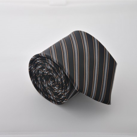 Černá kravata s proužky ANGELO di MONTI