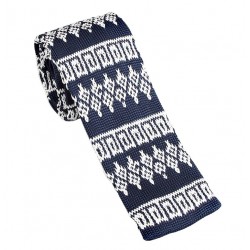 Pletená kravata MARROM - tmavě modrá se vzorem