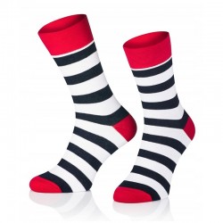 Pánske ponožky MARROM - čierno bielo červené prúžky 41/43